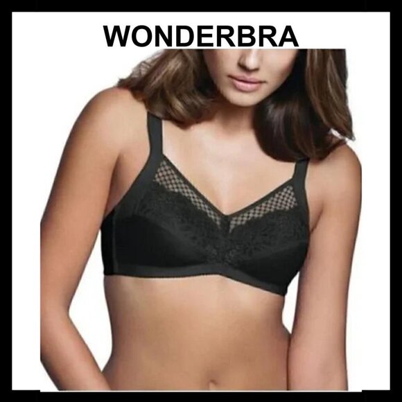 NWT WONDERBRA Black Wire Free Great Support Mesh Lace Floral Bra - Picture 1 of 8